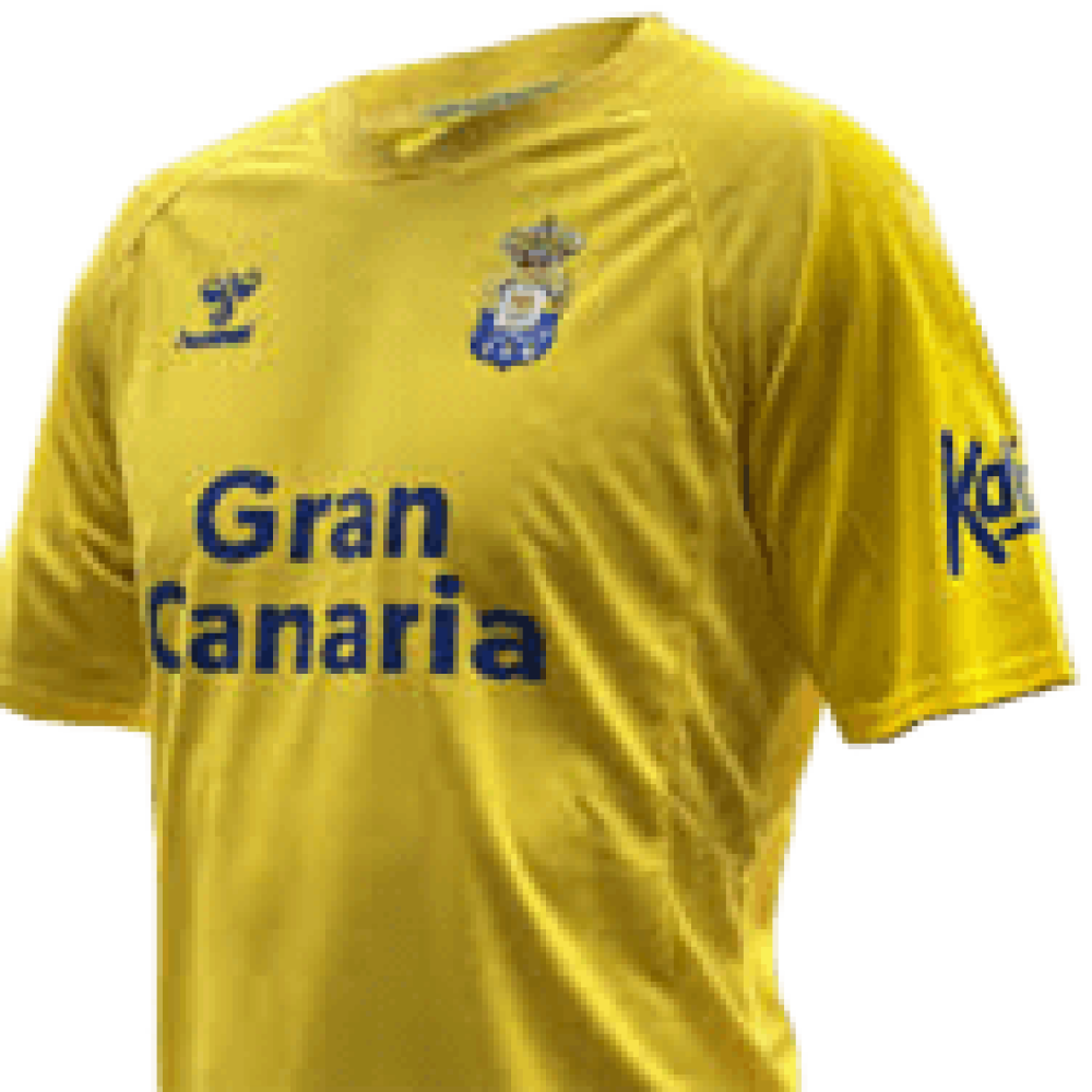 Camisa amarilla del equipo de fútbol UD Las Palmas, con el logo de Gran Canaria en el frente y el emblema del club en el pecho.
